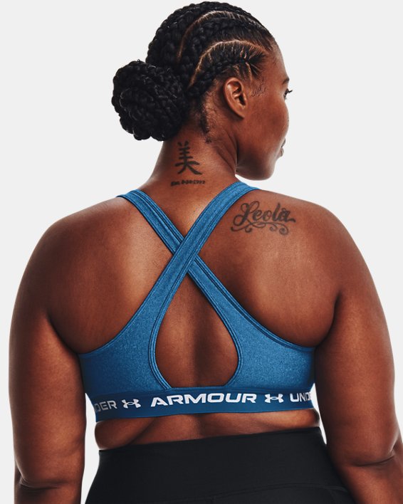Women's Armour® Mid Crossback Heather Sports Bra in Blue image number 6